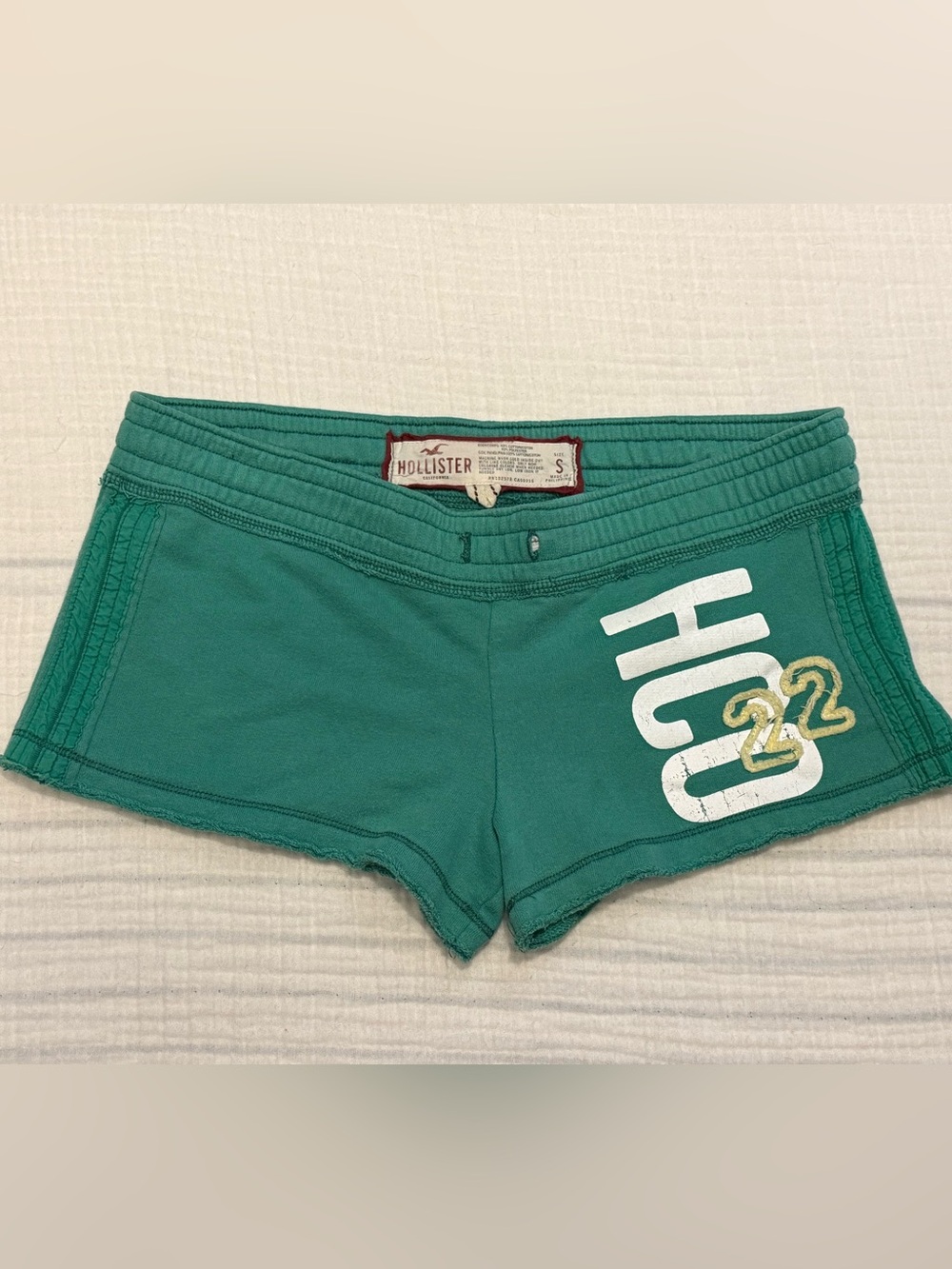 Hollister Y2K VTG Micro Mini Ultra Low Rise Logo Sweat Shorts Green Size Small